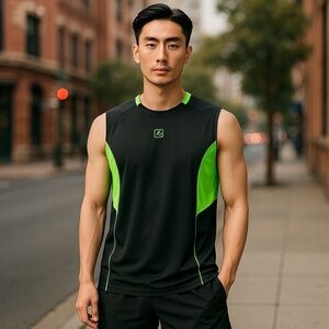 AND1 Basketball Sport Jersey Large Black Green Men's sleeveless Tank Embroidered